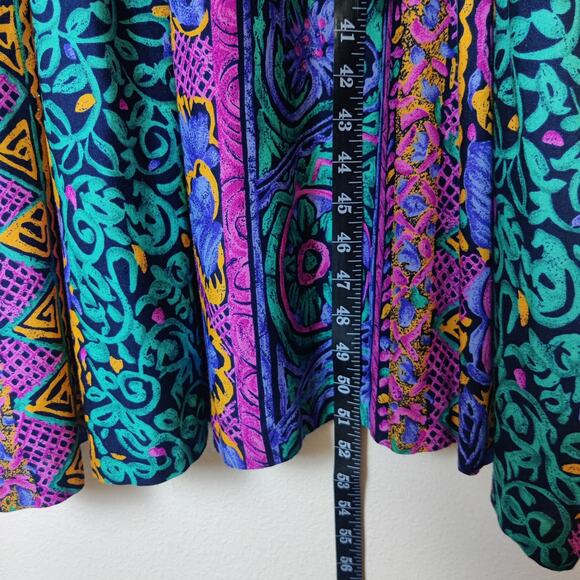 Vtg 90s More Jazz Colorful Abstract Artsy Smocked Tie Back Kaftan Midi Dress 3X - Picture 8 of 8